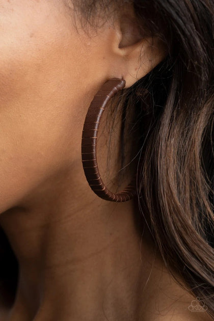 Leather - Clad Legend Brown Hoop Earring