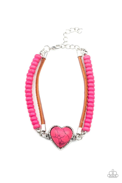 Charmingly Country Pink Stone Heart Bracelet