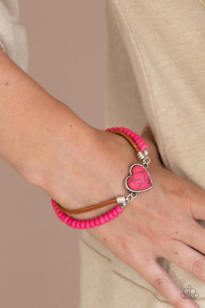 Charmingly Country Pink Stone Heart Bracelet