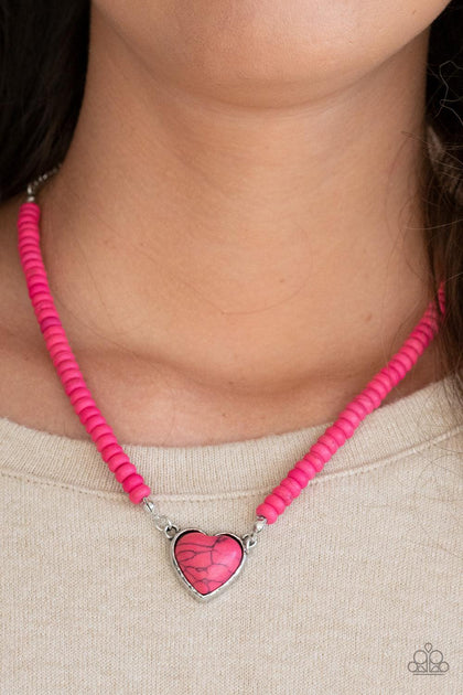 Country Sweetheart Pink Stone Heart Necklace